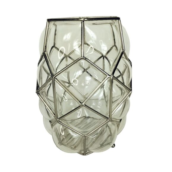 Vintage 30s Art Deco Caged Blown Bubble Glass Footed Vase Lantern Candle Holder - Picture 3 of 12